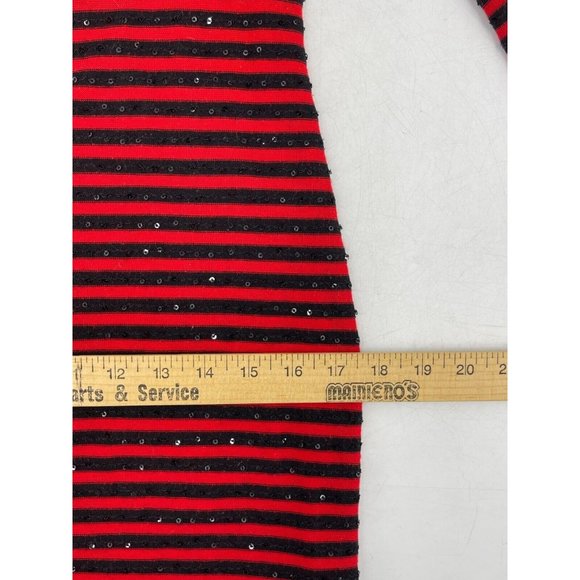 Express Women's Long Sleeve Black Red Striped Knit Sequin Sweater Dress Size M - Picture 13 of 15